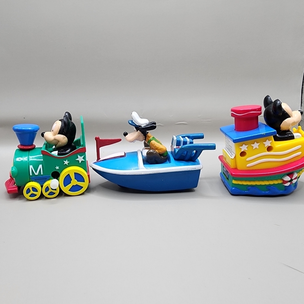 Disney Store Wind Up Boat Train Ship Mickey Goofy 3" - Picture 2 of 6